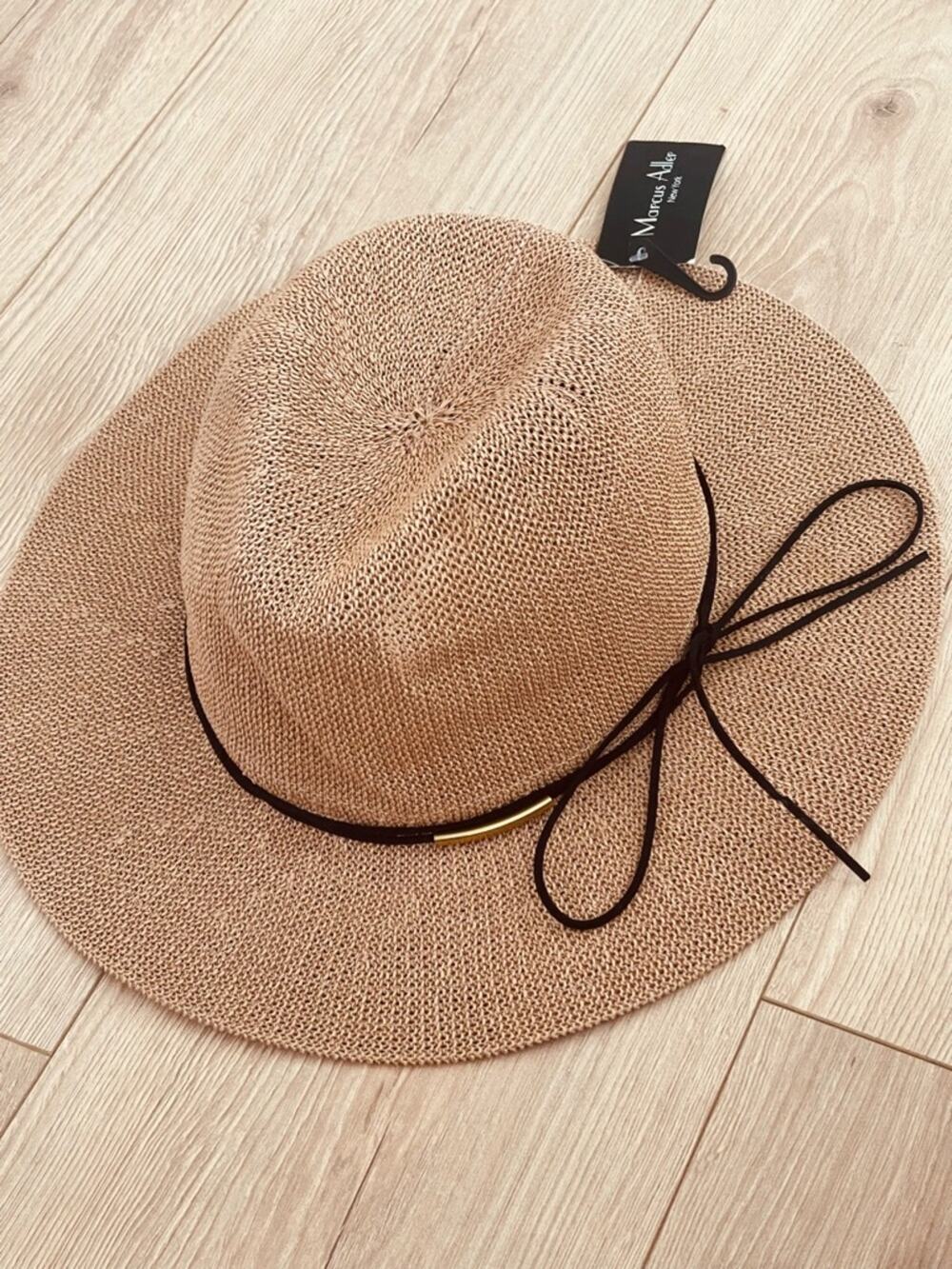 Marcus Addler New york Straw Sun Hat with Black Bow Accent - Neutral Tan